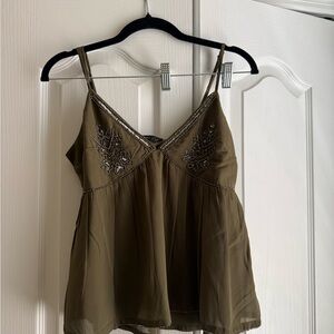 Stradivarius Olive Green Camisole with Embroidery